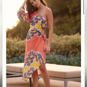 NWT Anthropologie one shoulder silk dress